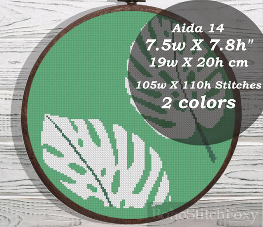 Monstera leaves cross stitch pattern