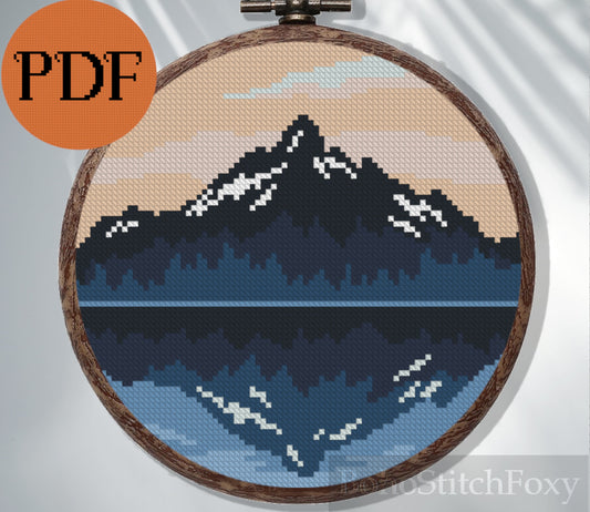 Montain and lake landscape cross stitch pattern
