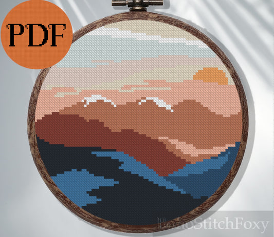 Montain sunset landscape cross stitch pattern