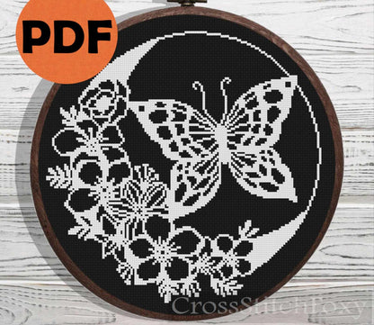 Moon Butterfly cross stitch pattern