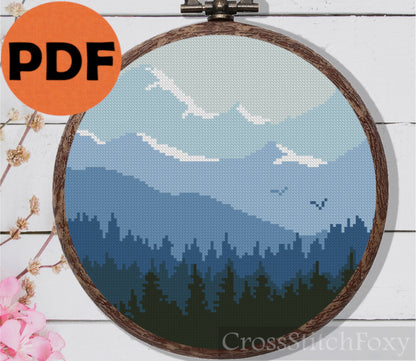 Mountain Landscape Cross Stitch Pattern