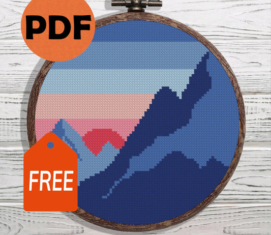 Mountain sunset landscape cross stitch pattern