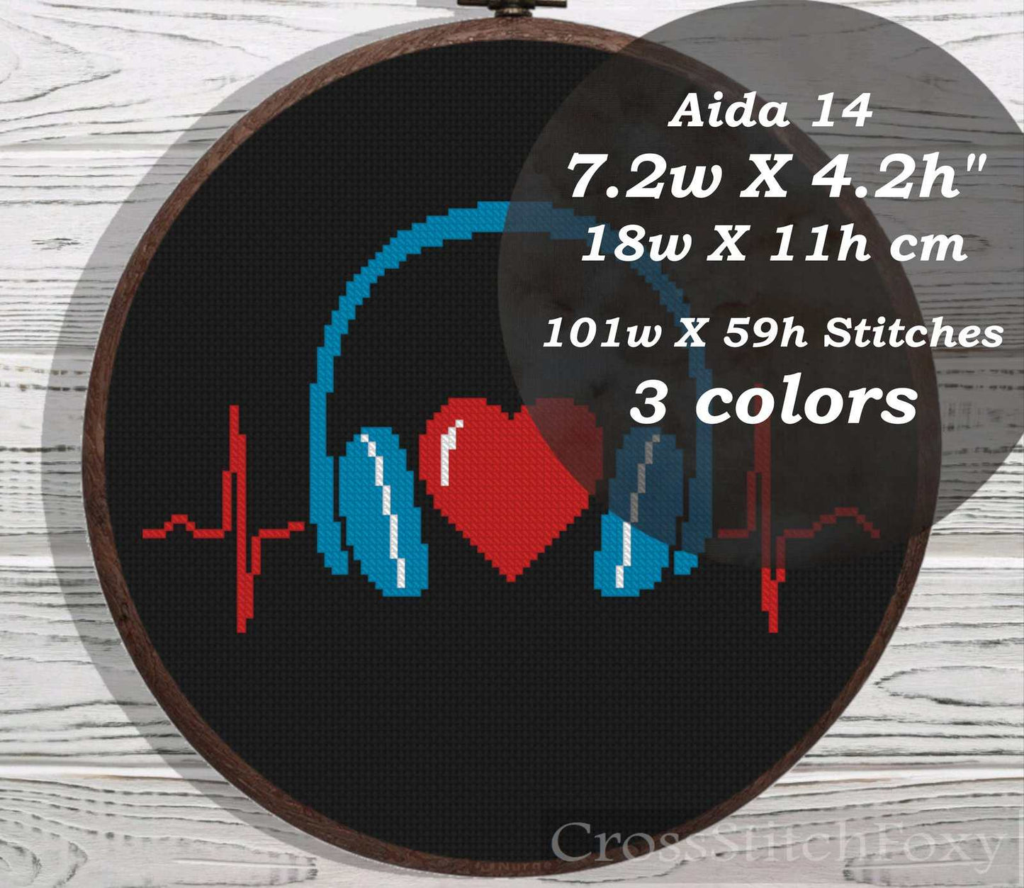Music heart cross stitch pattern