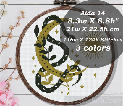 Mystical Snake Moon and Flowers cross stitch patterns