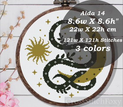 Mystical Snake Moon and Flowers cross stitch patterns