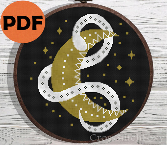 Mystical Snake Moon cross stitch pattern