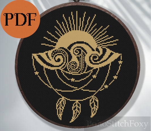 Mystical Sun Dreamcatcher Cross Stitch Pattern PDF