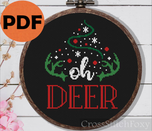 Oh deer funny Christmas cross stitch pattern