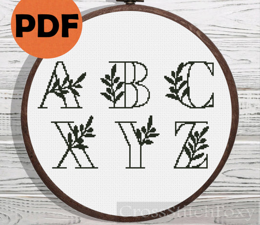 Olive Branch Monogram Alphabet cross stitch pattern