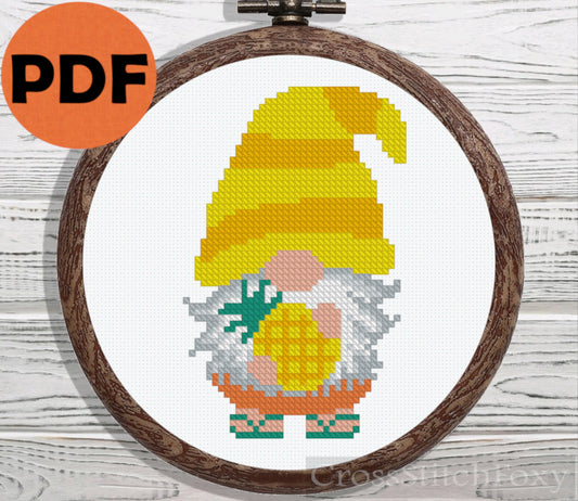 Pineapple gnome cross stitch pattern