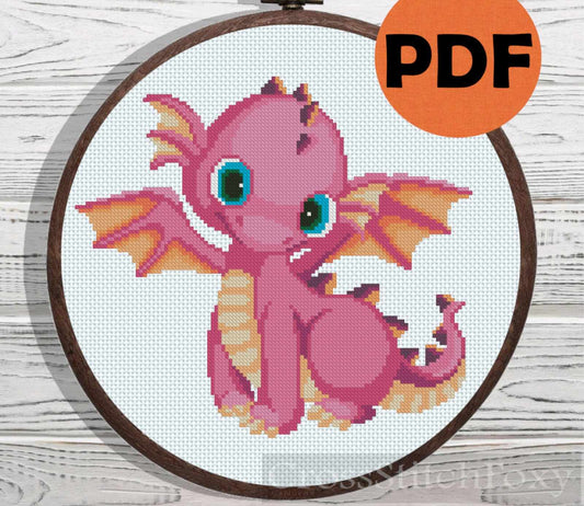 Pink Baby Dragon cross stitch pattern