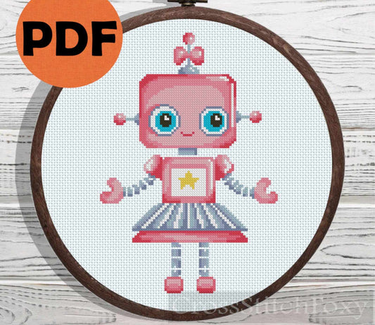 Pink Robot cross stitch pattern