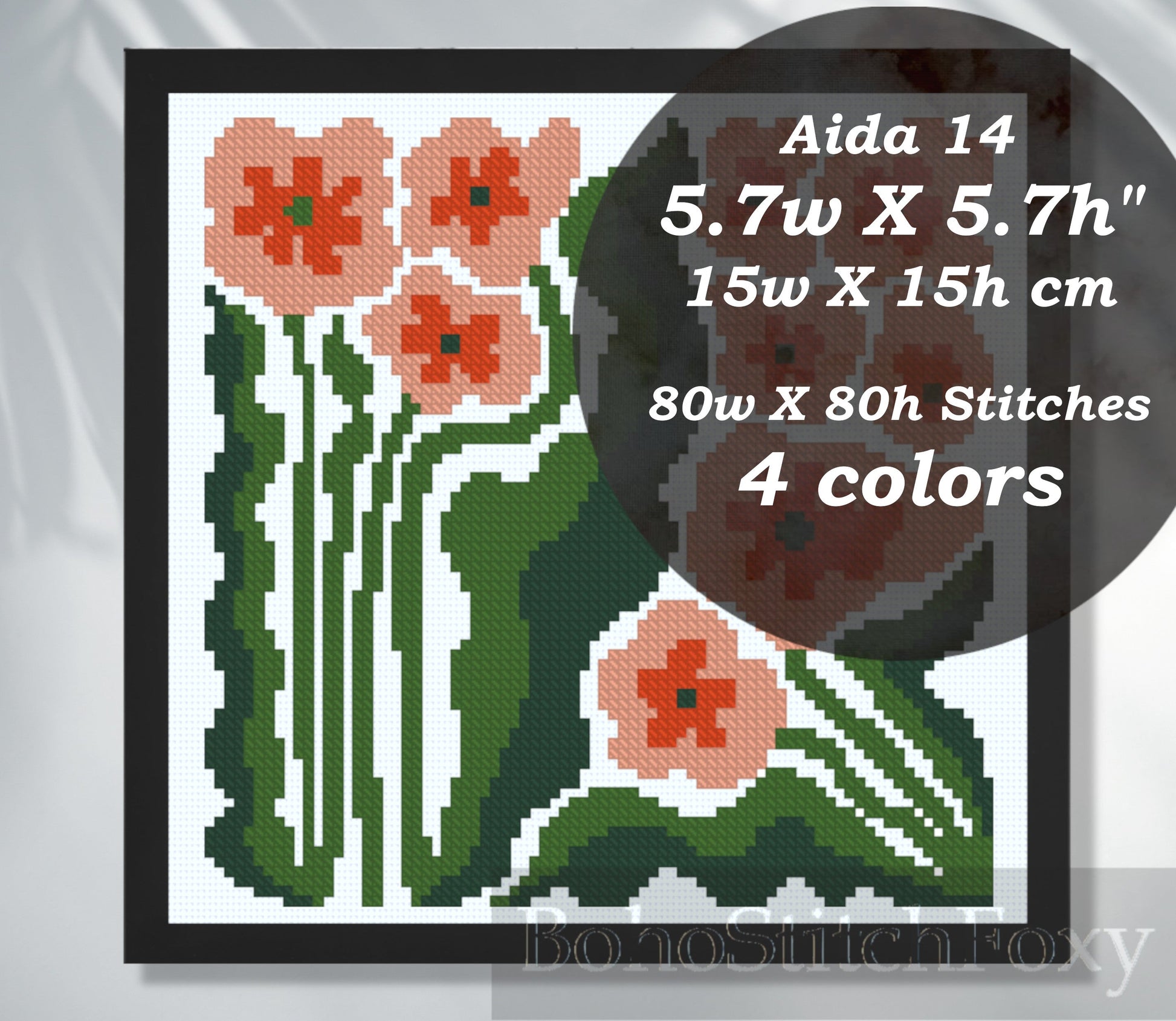 Poppy flower Cross Stitch Pattern