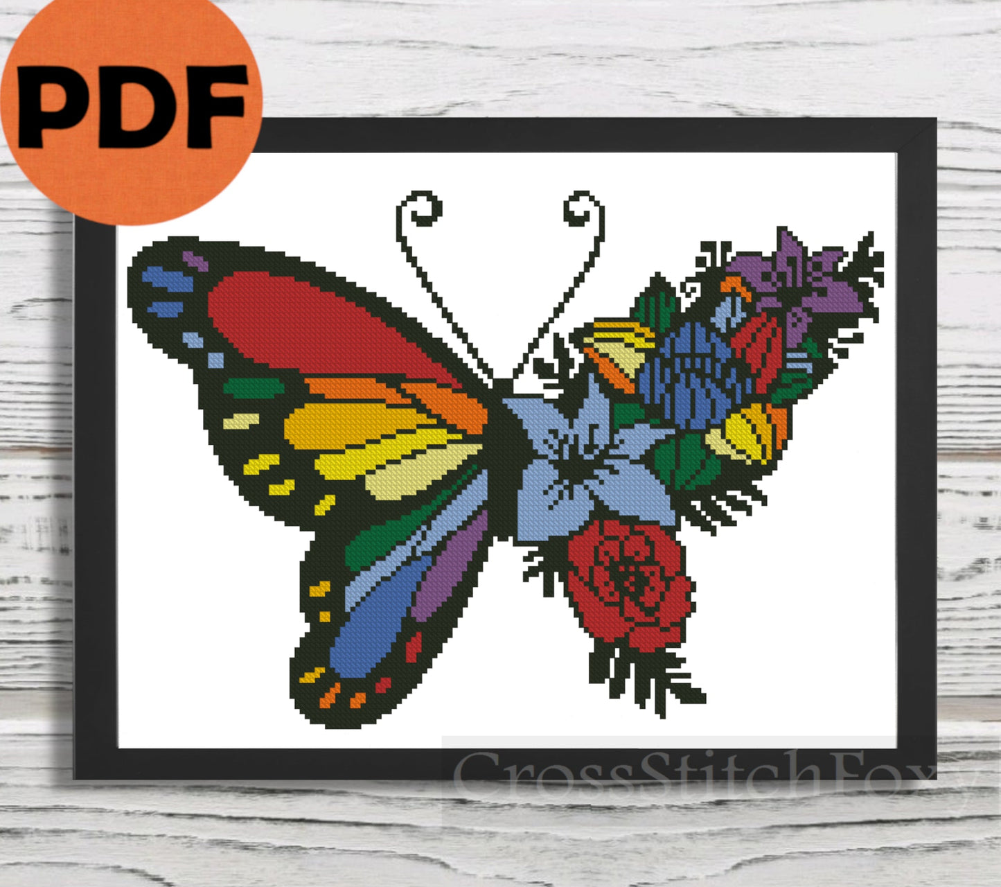 Rainbow Butterfly cross stitch pattern