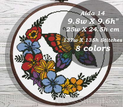Rainbow Floral Butterfly cross stitch pattern