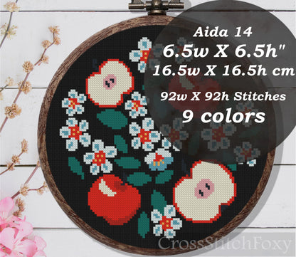 Red Apples Flowers Cross Stitch Pattern PDF