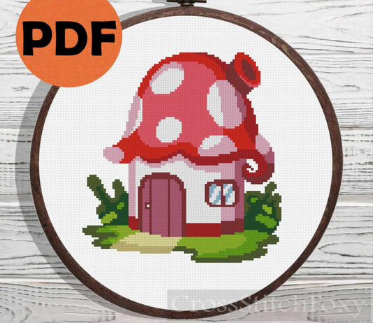 Red Fairy House cross stitch pattern
