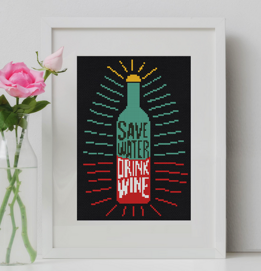 Save Water Drink Wine cross stitch pattern