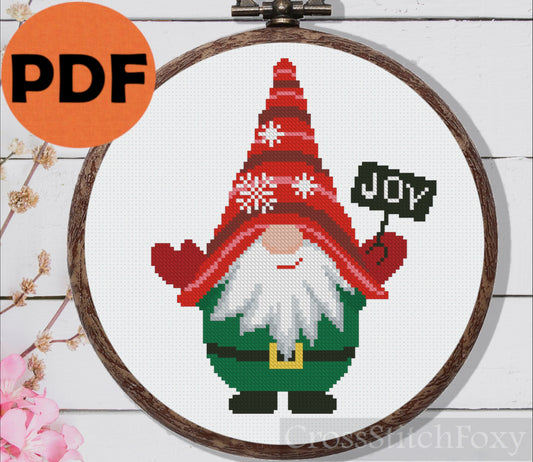 Scandinavian gnome joy cross stitch pattern