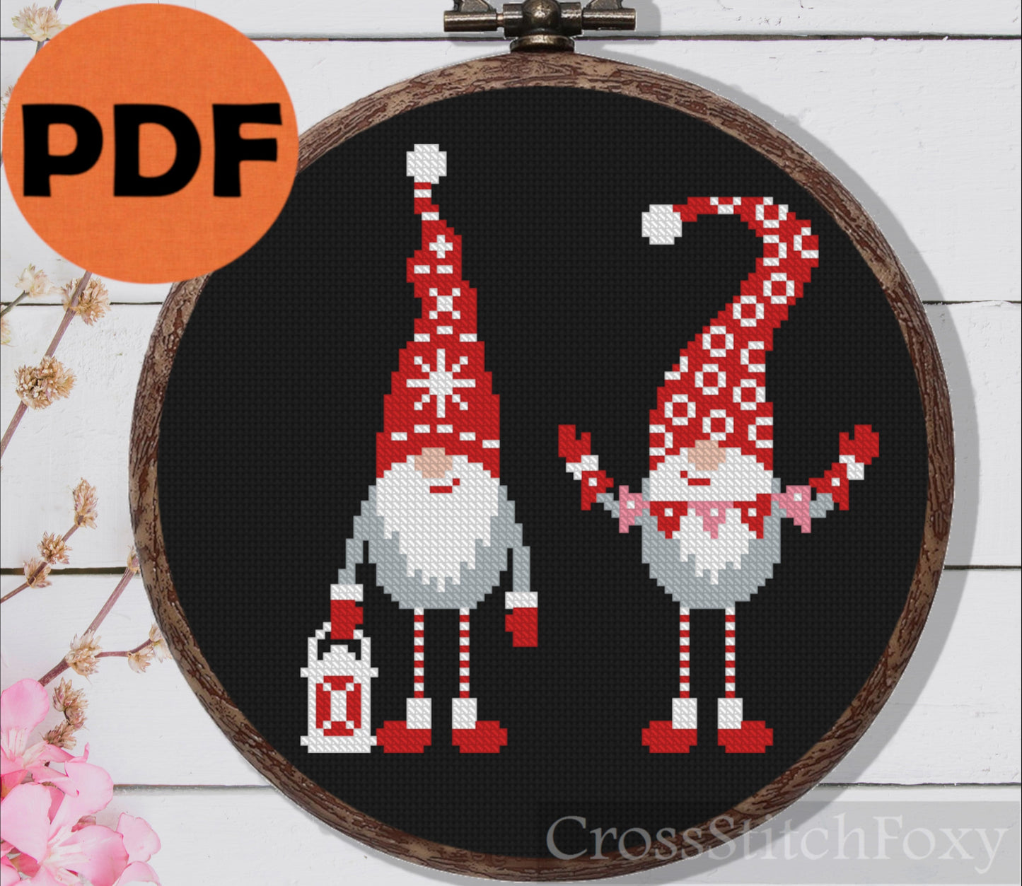 Scandinavian gnomes cross stitch pattern