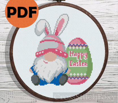 Small Happy Easter Gnome cross stitch pattern