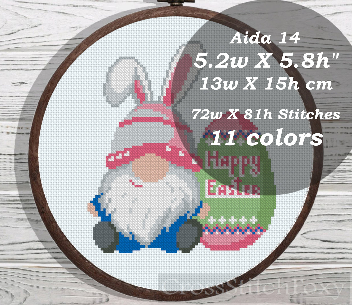 Small Happy Easter Gnome cross stitch pattern