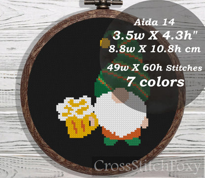 St Patrick Gnome with beer cross stitch pattern