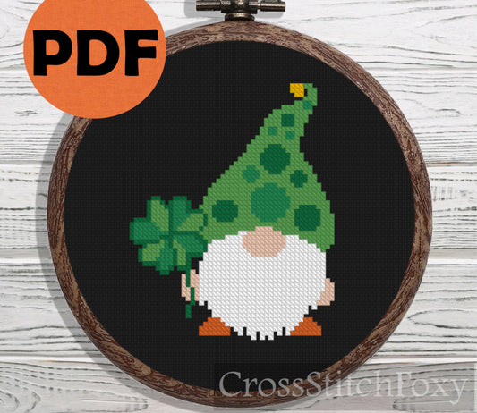 St Patrick Gnome cross stitch pattern