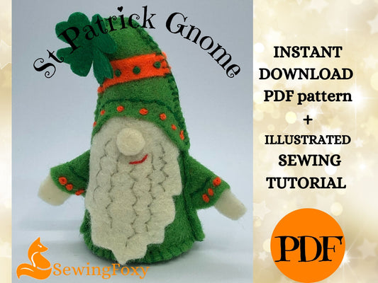 St Patrick Gnome felt soft toy sewing pattern