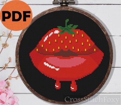 Strawberry Lips Cross Stitch Pattern