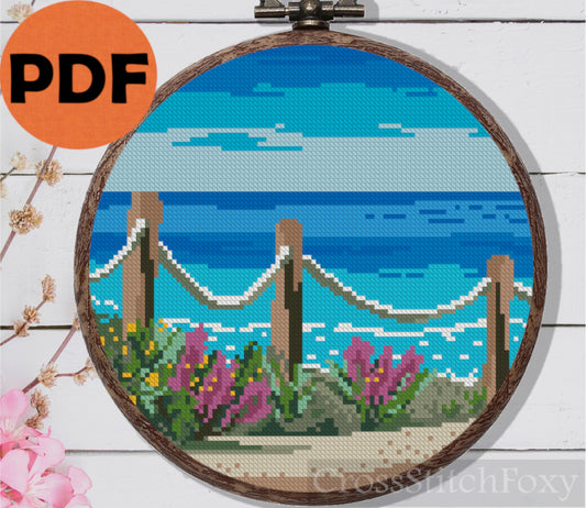 Summer Sea Beach Landscape Cross Stitch Pattern PDF