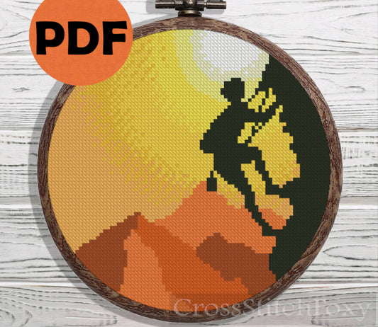 Sunset rock climber cross stitch pattern