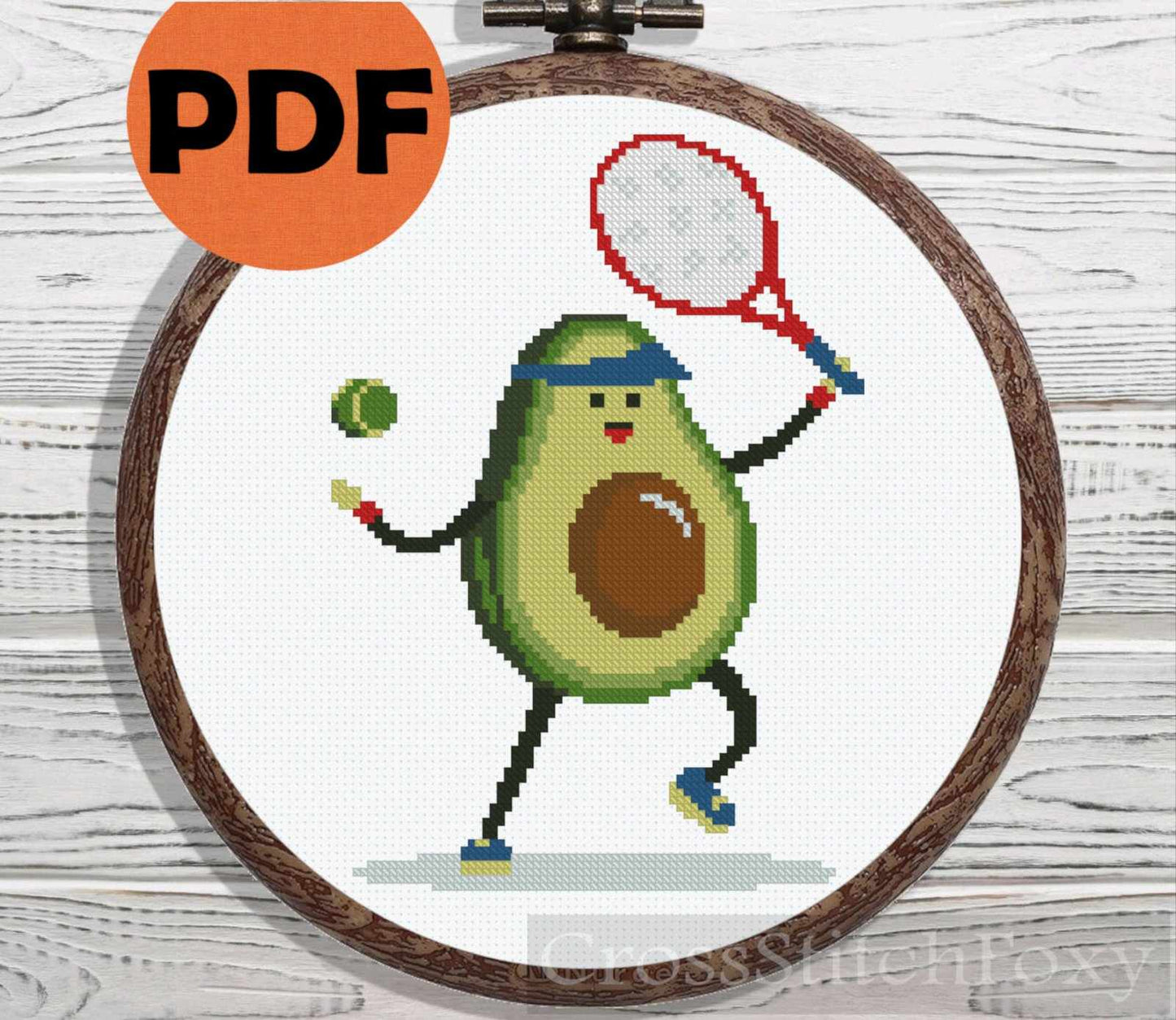 Tennis Avocado cross stitch pattern