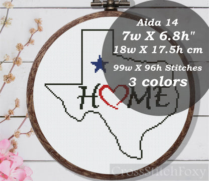 Texas Home Sign US State Cross Stitch Pattern