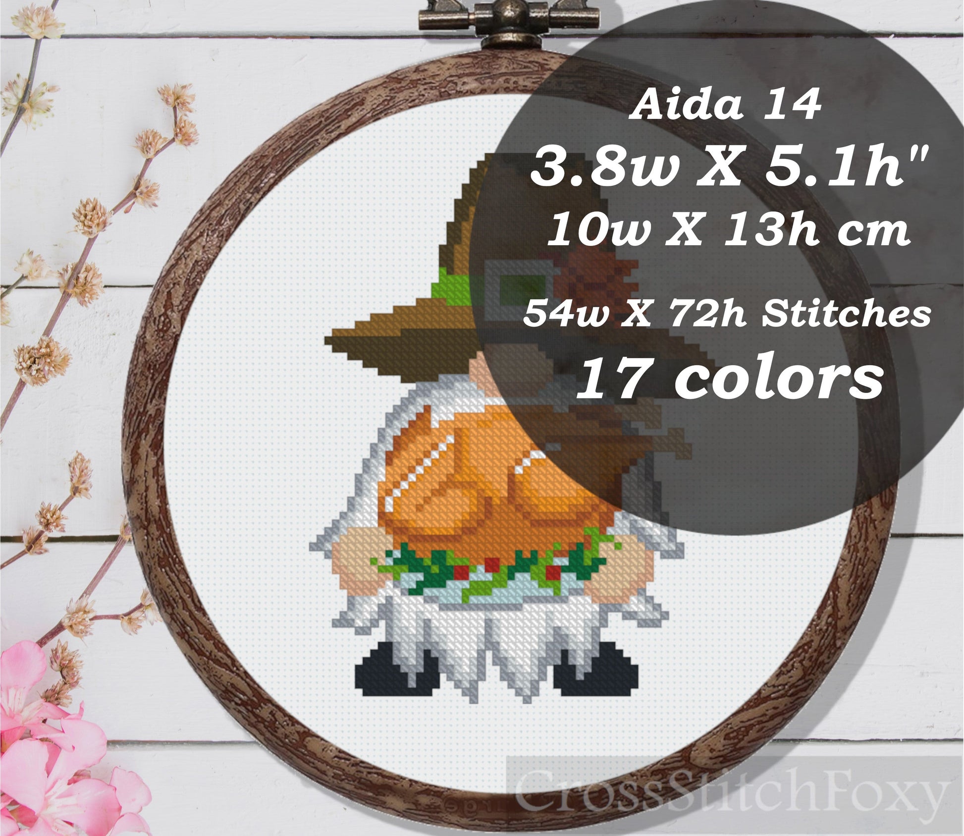 Thanksgiving Gnome Roasted Turkey cross stitch pattern