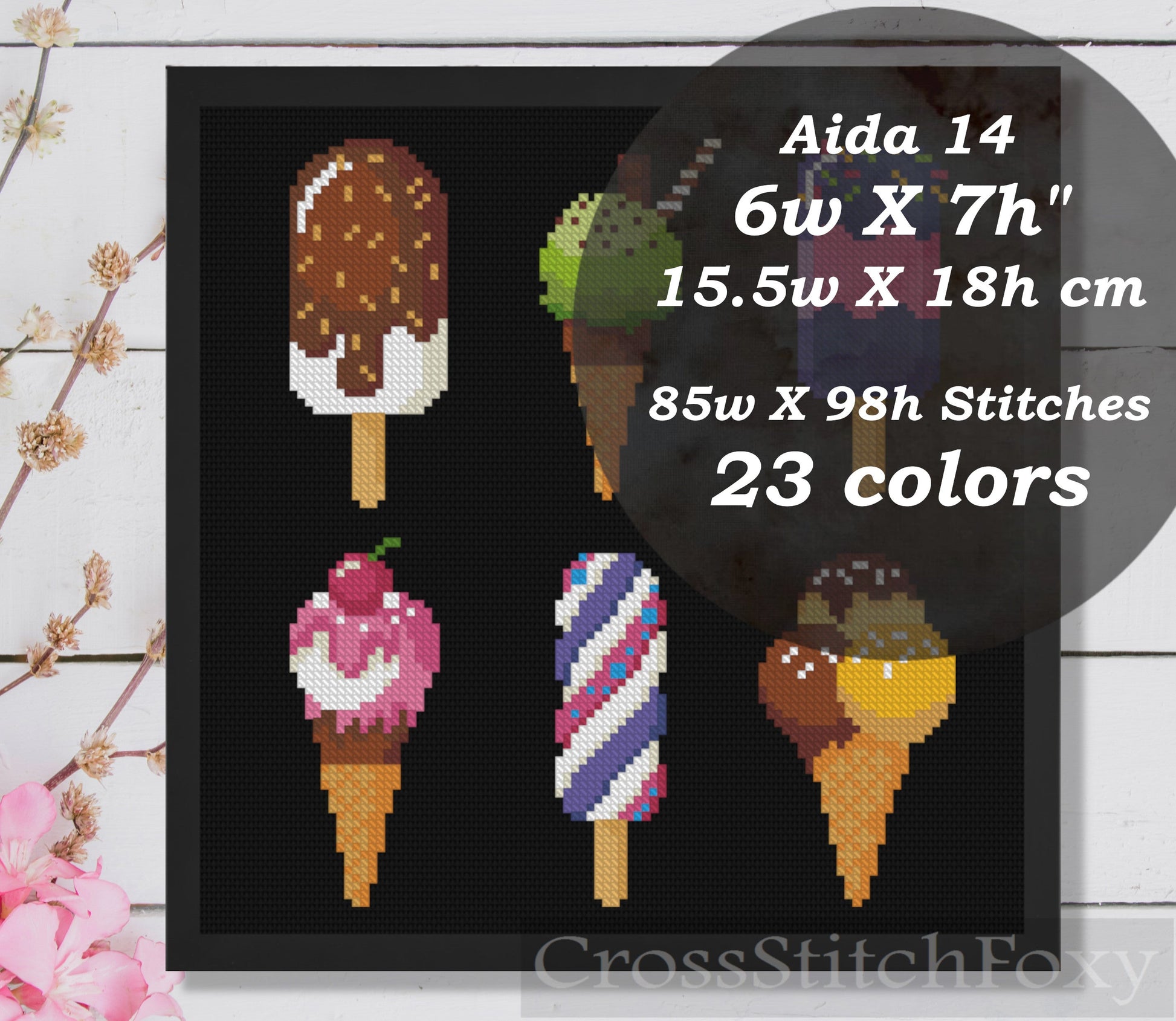 Tiny Ice Cream Cross Stitch Pattern