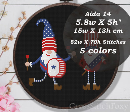 Tiny Patriotic Gnomes th July Fireworks Cross Stitch Pattern