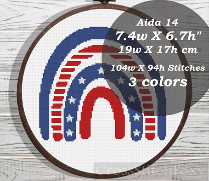 USA patriotic rainbow cross stitch pattern