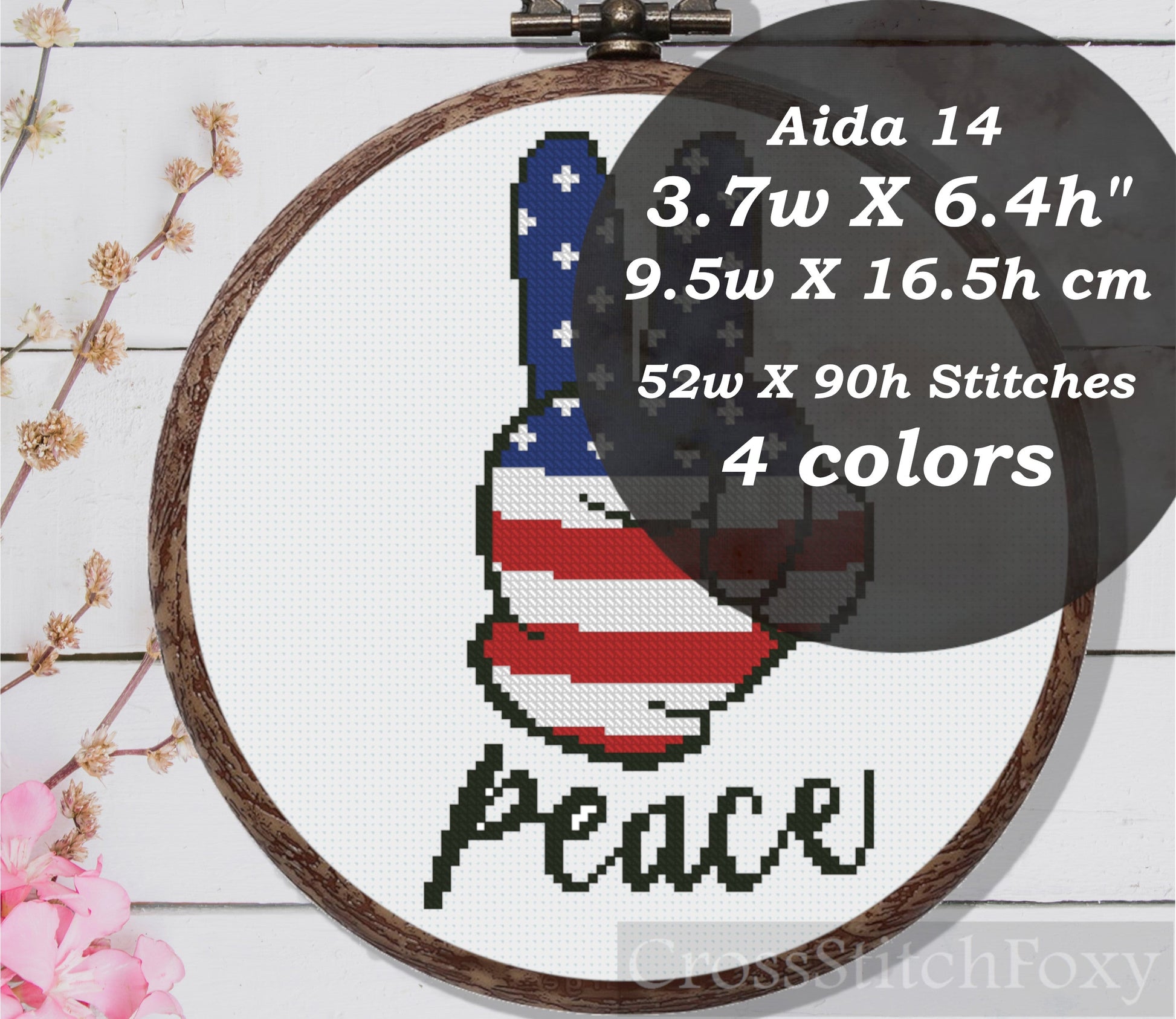 US Patriotic Flag Peace Love America Cross Stitch Patterns PDF