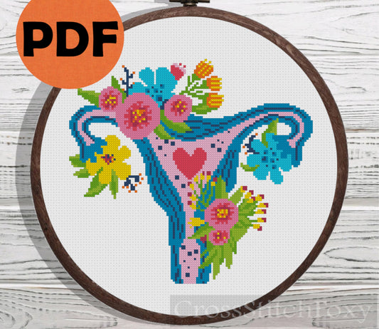 Uterus Floral cross stitch pattern