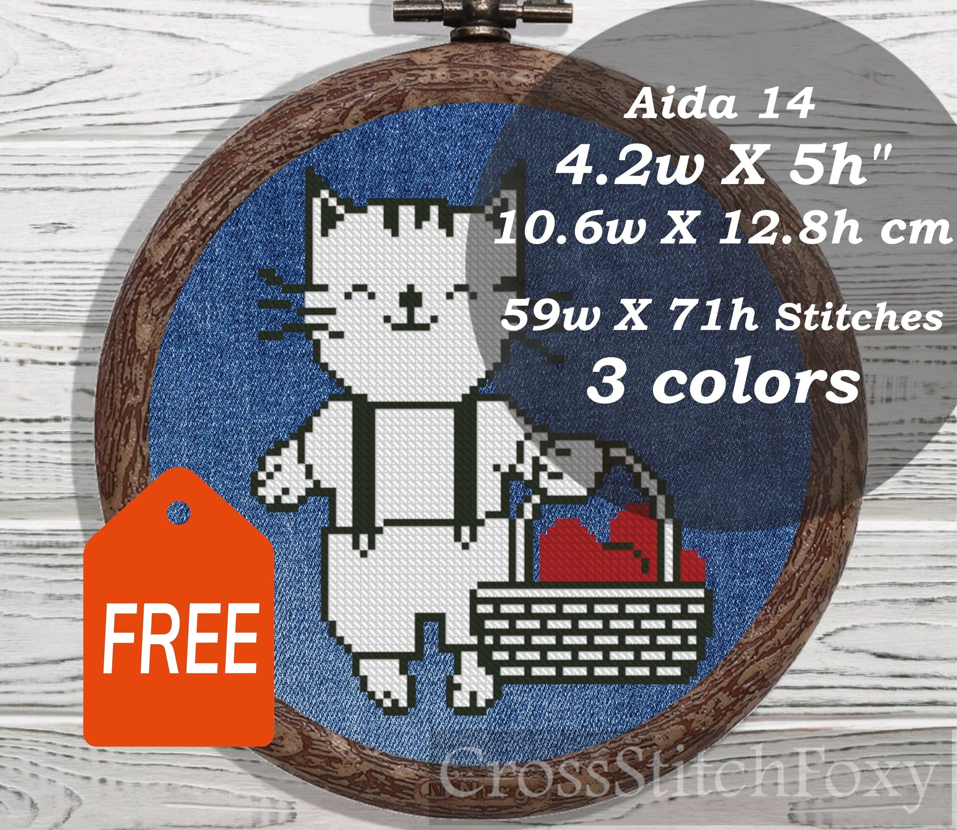 Valentine Cat with Gift cross stitch pattern