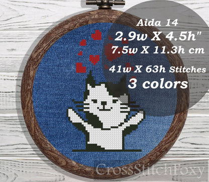 Valentine Cat cross stitch pattern