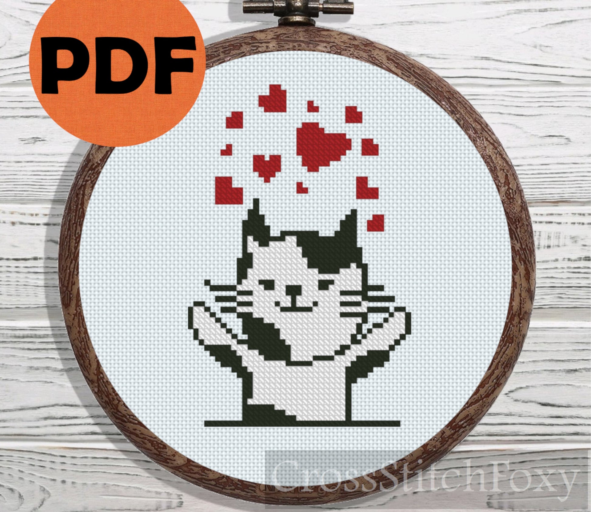 Valentine Cat cross stitch pattern