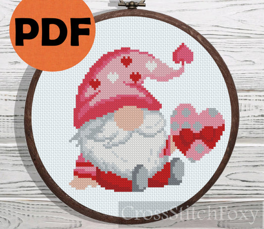 Valentine Gnome cross stitch pattern
