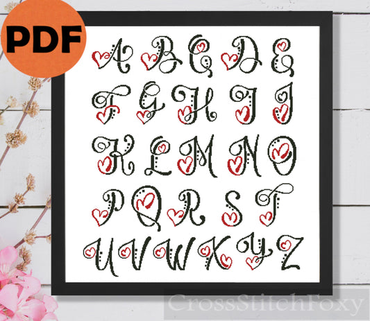 Valentine's Day Monogram Alphabet cross stitch pattern