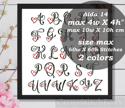 Valentine's Day Monogram Alphabet cross stitch pattern