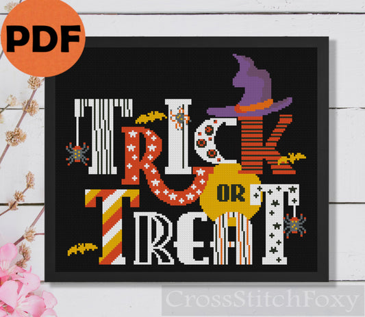 Vintage Happy Halloween Lettering Cross Stitch Pattern PDF