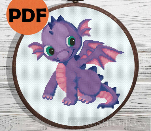 Violet Baby Dragon cross stitch pattern