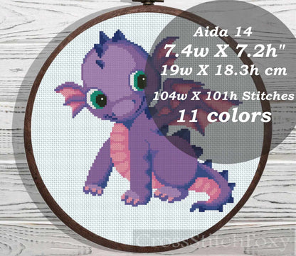Violet Baby Dragon cross stitch pattern