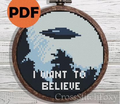 I Want To Believe X-Files cross stitch pattern